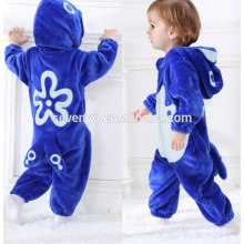 Macio bebê Flanela Romper Animal Onesie Pijamas Outfits Terno, desgaste do sono, bonito pano azul, toalha de bebê com capuz